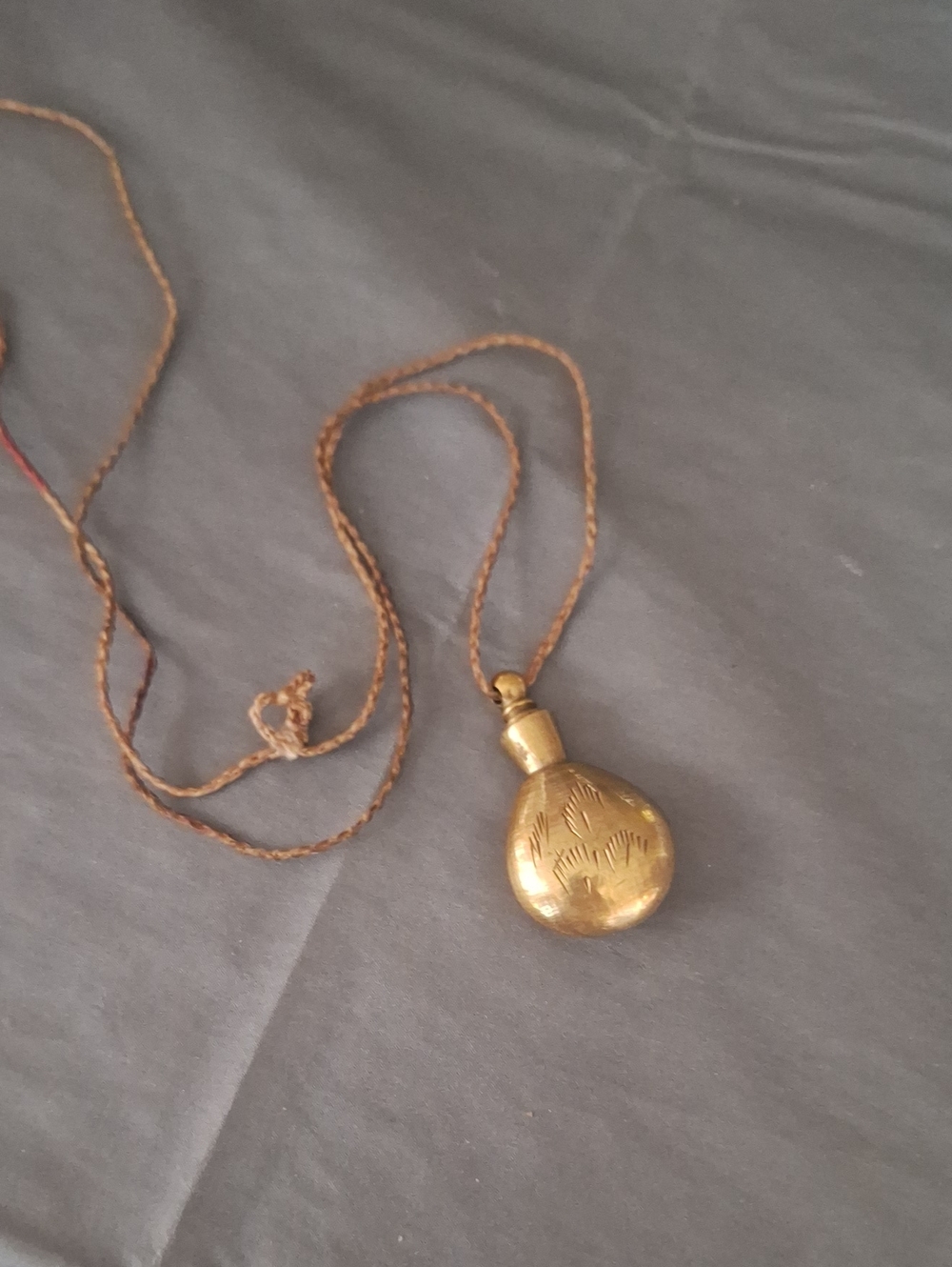 Vintage Brass Engraved Teardrop Necklace